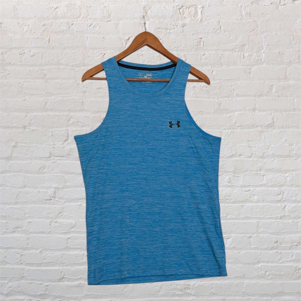 Under Armour HeatGear Mens Medium Blue Space Dye Fitted Tank Top Training Shirt